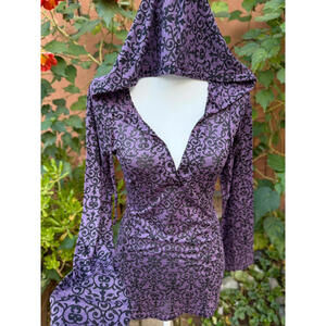 Balance Collection Light Weight Purple Hooded Patterned Women’s Top Size M